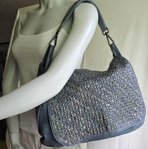 EUC LEATHER STUDDED BLUE SHOULDER BAG PURSE